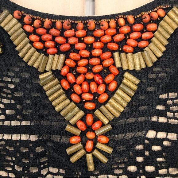 Sangria Black Lace Overlay Beaded Short Sleeve Sheath Dress - Picture 6 of 16